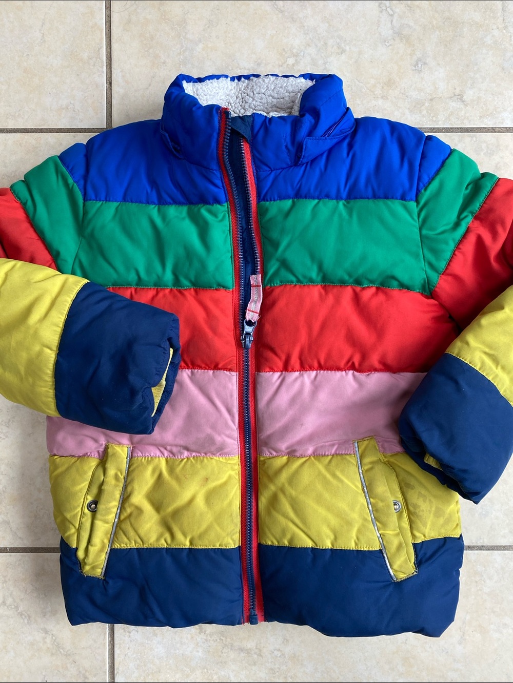 Boden Multicolor Striped Puffer Jacket 5T